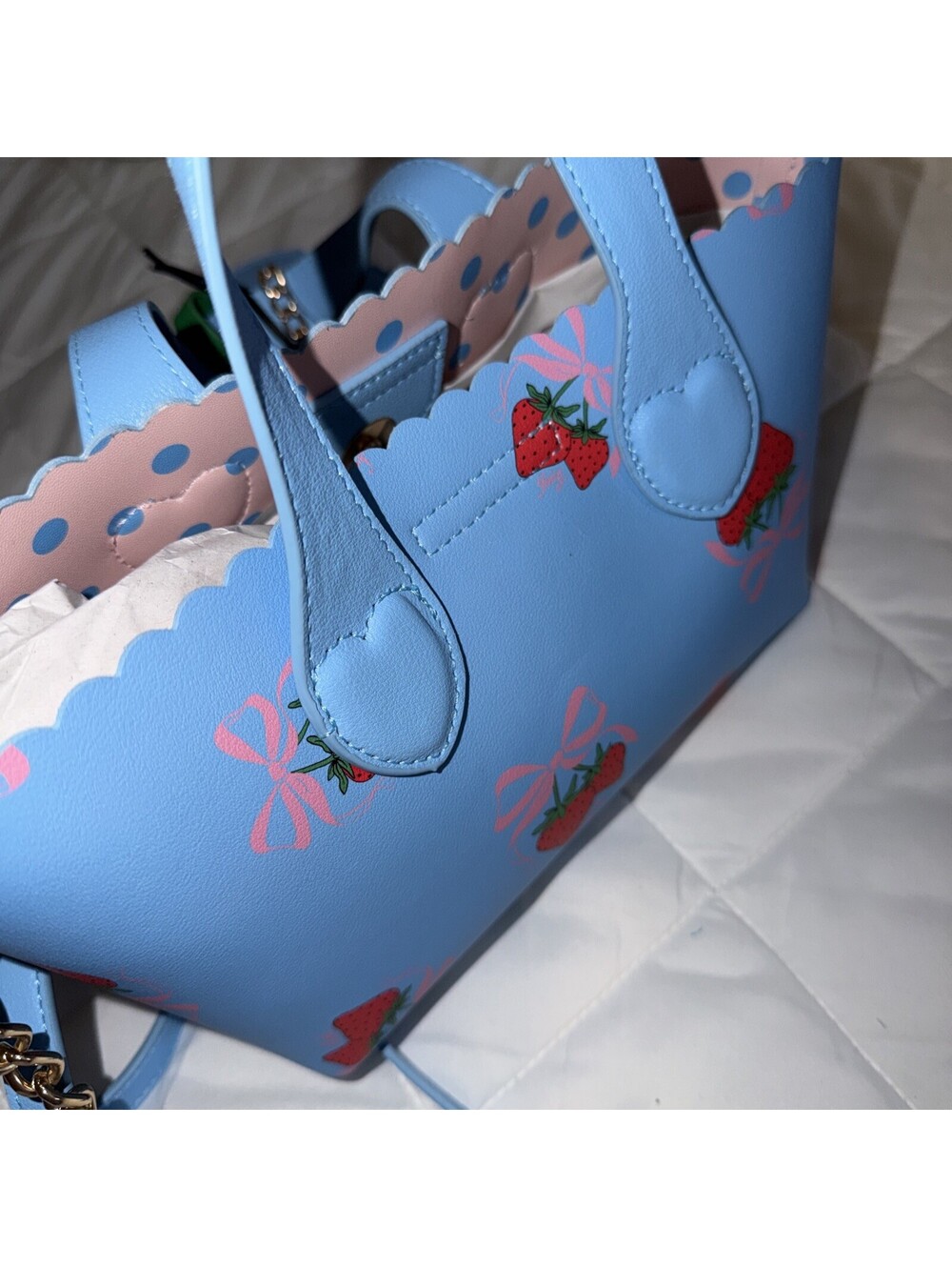 NWT JUICY COUTURE SWEET STRAWBERRY MINI TOTE CROSSBODY BAG W POUCH BLUE - Picture 6 of 7